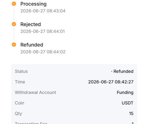 Вывод 15 USDT на адрес Aifory: Rejected → Refunded