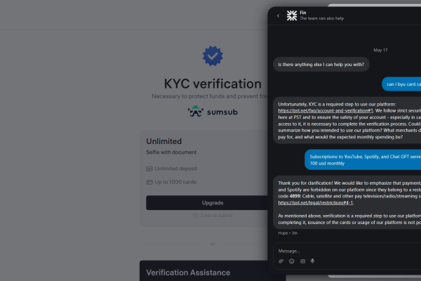 PSTNET: KYC-верификация (Sumsub) — недоступна для пользователей из РФ