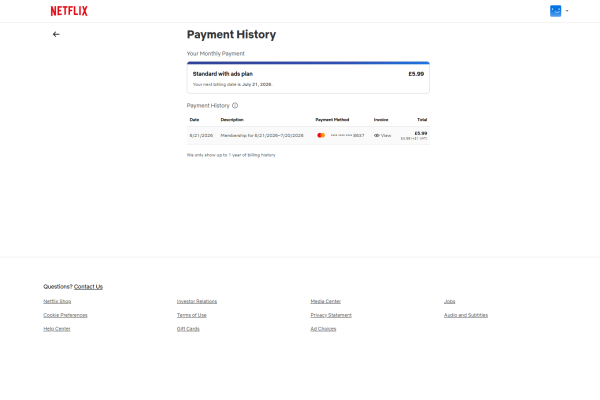 Netflix: оплата $8.09, без холда
